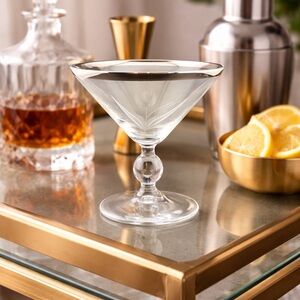 Vintage, Short Martini Glass with Silver Rim and Etched Tulip Reizart